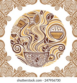 Coffee round pattern design element vector illustration