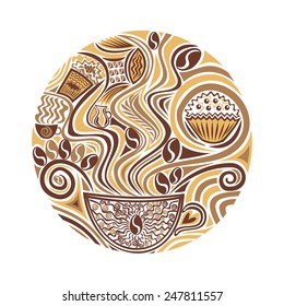 Coffee round pattern vector illustration