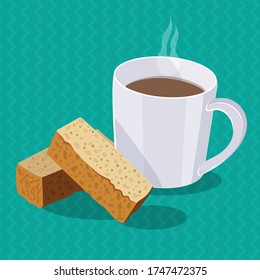 Coffee and Rusks on a Pattern Background