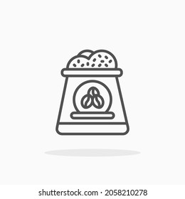 Kaffeesacksymbol. Bearbeitbarer Stroke und Pixel perfekt. Rahmenstil. Vektorgrafik.