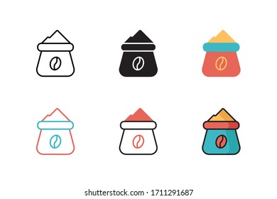 coffee sack icon vector illustration with six different style design. isolated on white background