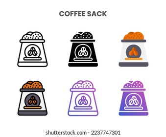 Coffee Sack icons vector illustration set line, flat, glyph, outline color gradient. Great for web, app, presentation and more. Editable stroke and pixel perfect.