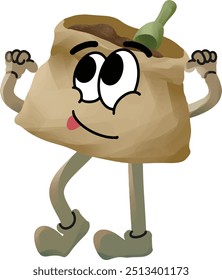 coffee sack mascot with energetic gesture and happy expressions 