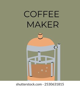 Coffee sale label or banner square template. Retro design, flat illustration. Coffee cup on green background.