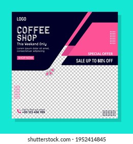 Coffee sale web banner Design, food sale banner promotion, fresh and hot food banner template