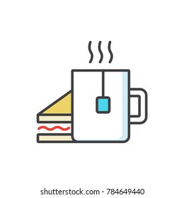 Coffee and sandwich flat line colored icon.