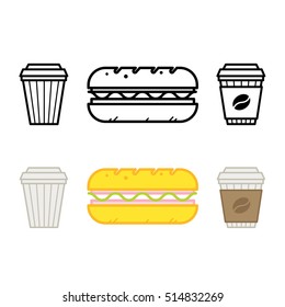 Coffee and sandwich icons. Vector.