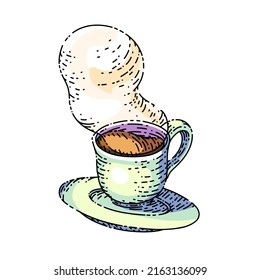 coffee saucer sketch hand drawn vector espresso cup, hot cafe drink, breakfast mug vintage color line illustration