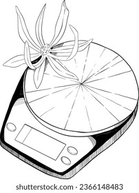 Coffee scale equipment with flower decoration illustration