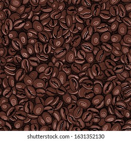 Coffee seamless background. Pattern for decoration of fabrics, interior, things, etc.