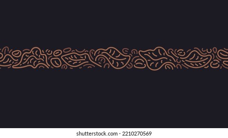 Coffee seamless border. Tropical leaves, abstract beans. Aroma robusta and arabica variety. Vector graphic strip. Decorative print