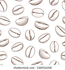 Coffee seamless pattern. Coffee beans hand-drawn background