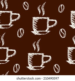 Coffee seamless pattern chalk painted with coffee beans