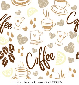 Coffee seamless pattern. Cup. Figure. Pattern for wrapping paper. Heart.