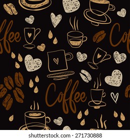 Coffee seamless pattern. Cup. Figure. Pattern for wrapping paper. Heart.