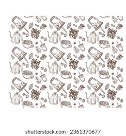 Coffee seamless pattern with a cups. Seamless texture of coffee icons. Vintage restaurant menu. Food and drink pattern. Vector illustration