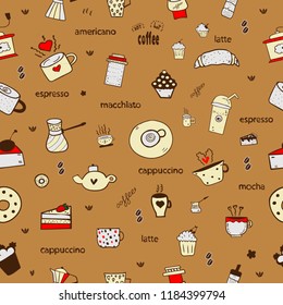 Coffee seamless pattern doodle