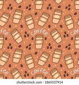 Coffee seamless pattern in doodle style. Can use for fabric etc.