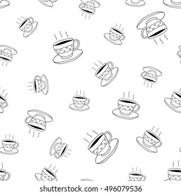 Coffee seamless pattern in doodle style.Vector illustration.