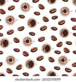 Café padrão sem costura. Clipart de vetor plano, ilustração com plano de fundo isolado.