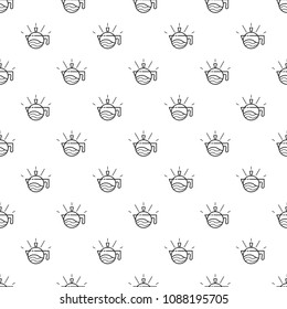 Coffee seamless pattern. Grains of coffee, coffee machine, cup of coffee abstract composition.