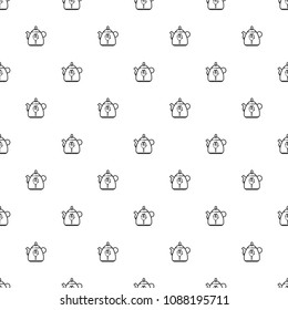 Coffee seamless pattern. Grains of coffee, coffee machine, cup of coffee abstract composition.