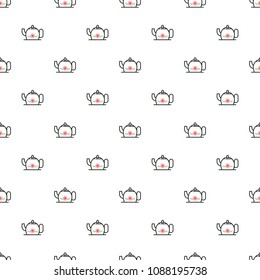 Coffee seamless pattern. Grains of coffee, coffee machine, cup of coffee abstract composition.