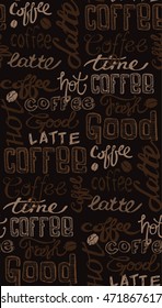 Coffee seamless pattern - hand drawn illustration. Hand drawn coffee set. Vector illustration.