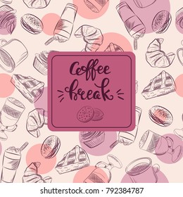 Coffee seamless pattern. Hand drawn vector illustration