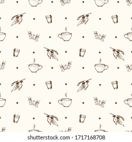 Coffee Seamless Pattern With Handrawn Style 
