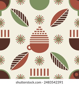 Coffee Seamless Pattern in minimalistic style, Bauhaus geometric background, decorative print with abstract shapes for coffee shop, cafe, food