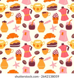 Coffee seamless pattern on a light background