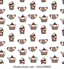 Coffee seamless pattern on a white background.