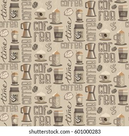Coffee  seamless pattern . coffee set. Vector illustration.
