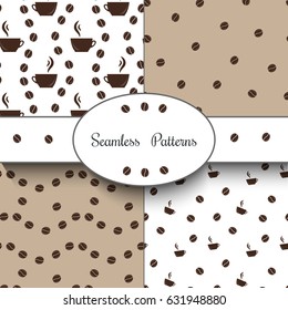 Coffee seamless pattern set. Vector colored set of modern patterns s with coffee beans. Trendy hipster templates for flyers, banners, invitations, restaurant or cafe menu design.