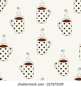 Coffee seamless pattern with sketching cups