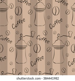 Coffee seamless pattern with  text.