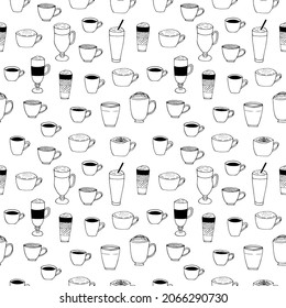 Coffee seamless pattern vector illustration, hand drawing doodle