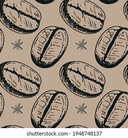 Coffee seamless pattern. Vintage Coffee vignetting.Digital Paper of color.Coffee color