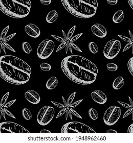 Coffee seamless pattern. Vintage Coffee vignetting.Digital Paper of color. Black and white