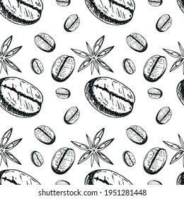Coffee seamless pattern. Vintage Coffee vignetting.Digital Paper of color. White and black