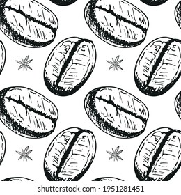 Coffee seamless pattern. Vintage Coffee vignetting.Digital Paper of color. White and black