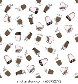 Coffee seamless pattern for your designs: t-shirts, bags, for posters, invitations, cards Vector illustration