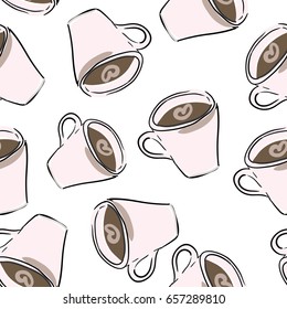 Coffee seamless pattern for your designs: t-shirts, bags, for posters, invitations, cards Vector illustration