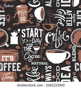 Coffee Seamless Pattern.Text.Vector illustration.