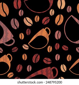 Coffee seamless texture on dark background
