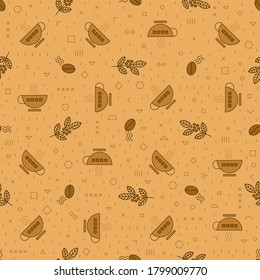 Coffee seamless vector pattern. Coffee beans. Linear style. Decorative ornament. Modern textile print. Nice flavor. For wrapping paper and wallpaper, fabrics, covers and textiles.
