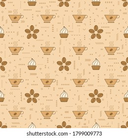 Coffee seamless vector pattern. Coffee beans. Linear style. Decorative ornament. Modern textile print. Nice flavor. For wrapping paper and wallpaper, fabrics, covers and textiles.