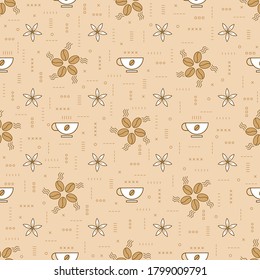 Coffee seamless vector pattern. Coffee beans. Linear style. Decorative ornament. Modern textile print. Nice flavor. For wrapping paper and wallpaper, fabrics, covers and textiles.