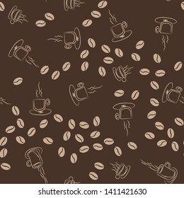 Coffee seamless vector pattern for Cup mug, restaurant or cafe menu design